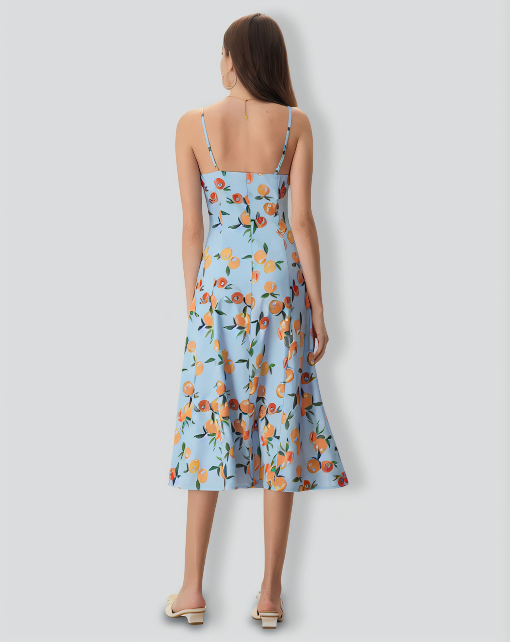 Women's Blue Fruit Print Slip Midi Dress