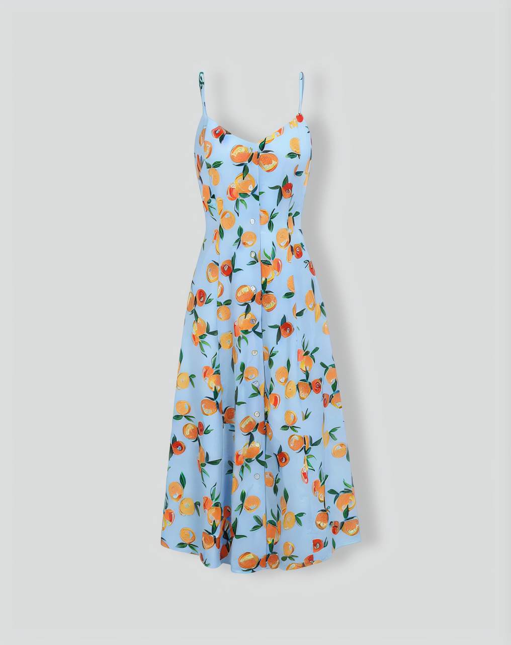 Women's Blue Fruit Print Slip Midi Dress