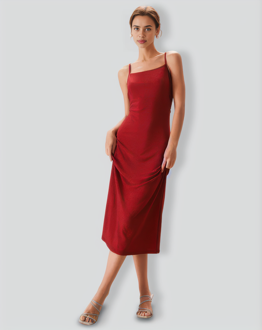The Red Lurex Twist Back Slip Maxi Dress