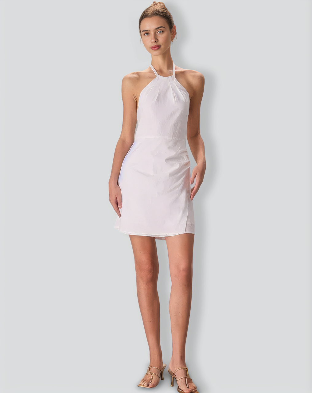 The White Ruched Halter Mini Dress
