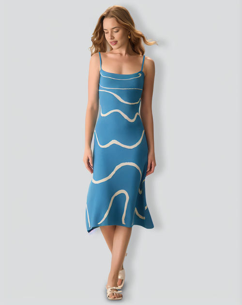 The Blue Wave Mermaid Hem Knit Midi Dress