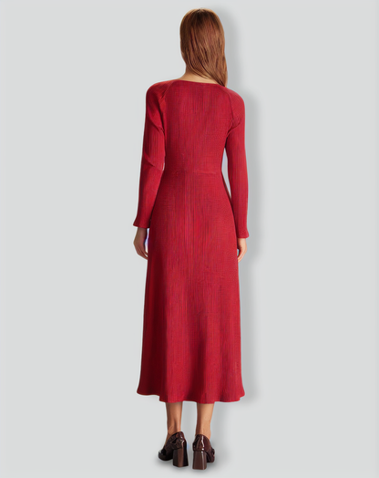 The Red Ribbed Side Split A-Line Maxi Dress