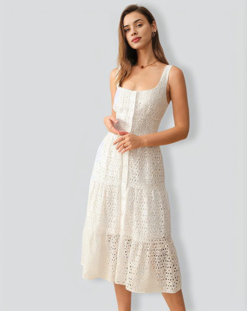 The Square Neck Tiered Hem Midi Dress