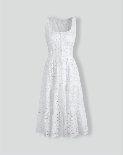 The Square Neck Tiered Hem Midi Dress