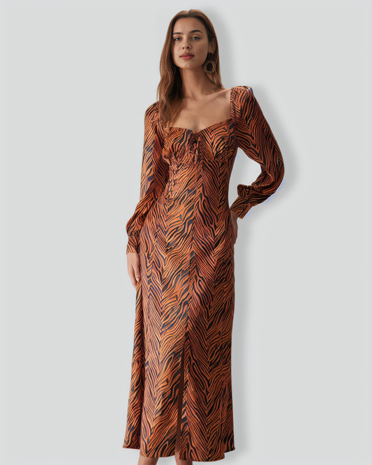 The Brown Sweetheart Neck Zebra Maxi Dress