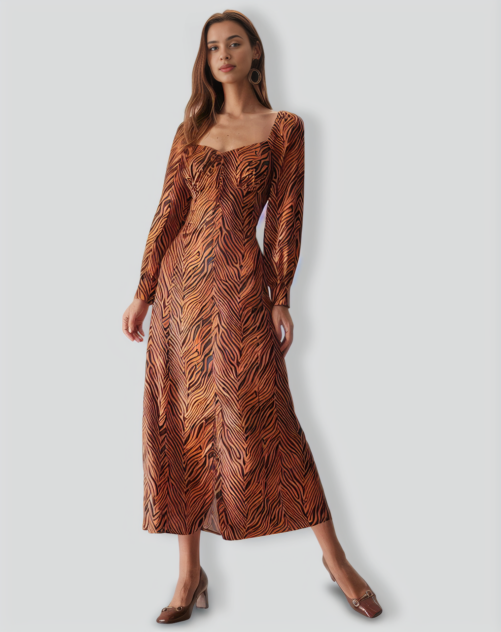 The Brown Sweetheart Neck Zebra Maxi Dress