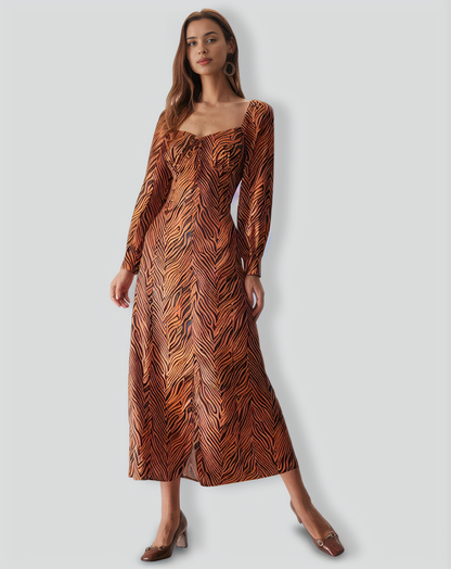 The Brown Sweetheart Neck Zebra Maxi Dress