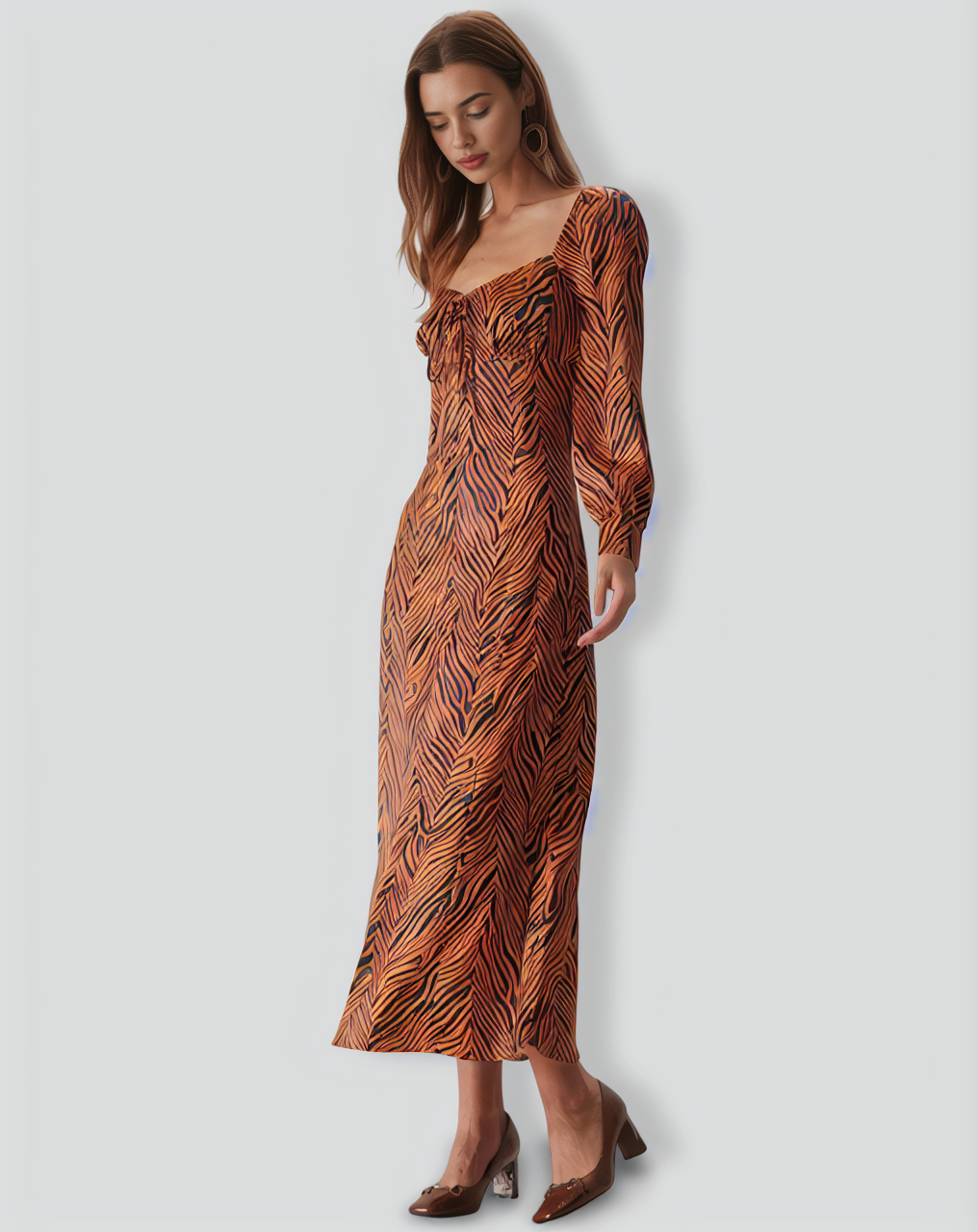The Brown Sweetheart Neck Zebra Maxi Dress