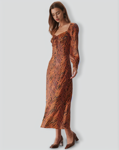 The Brown Sweetheart Neck Zebra Maxi Dress