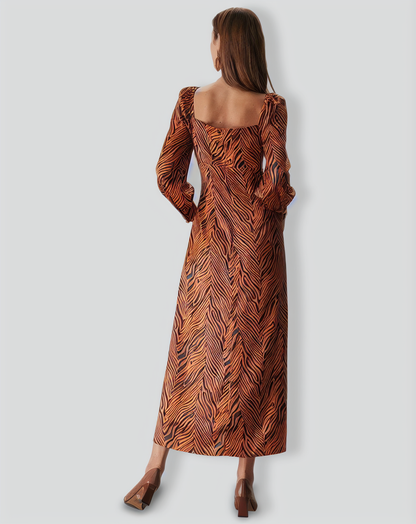 The Brown Sweetheart Neck Zebra Maxi Dress