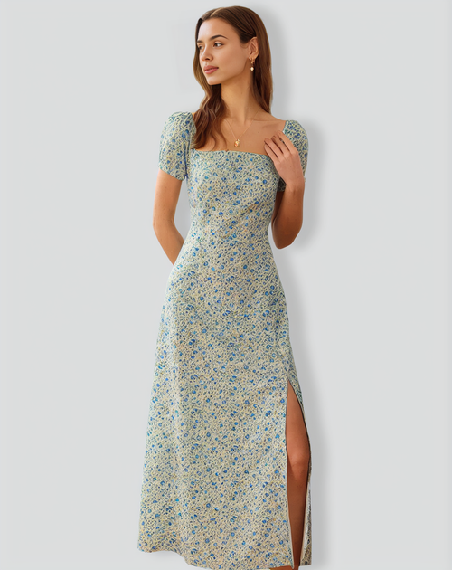 The Square Neck Floral Slit Maxi Dress