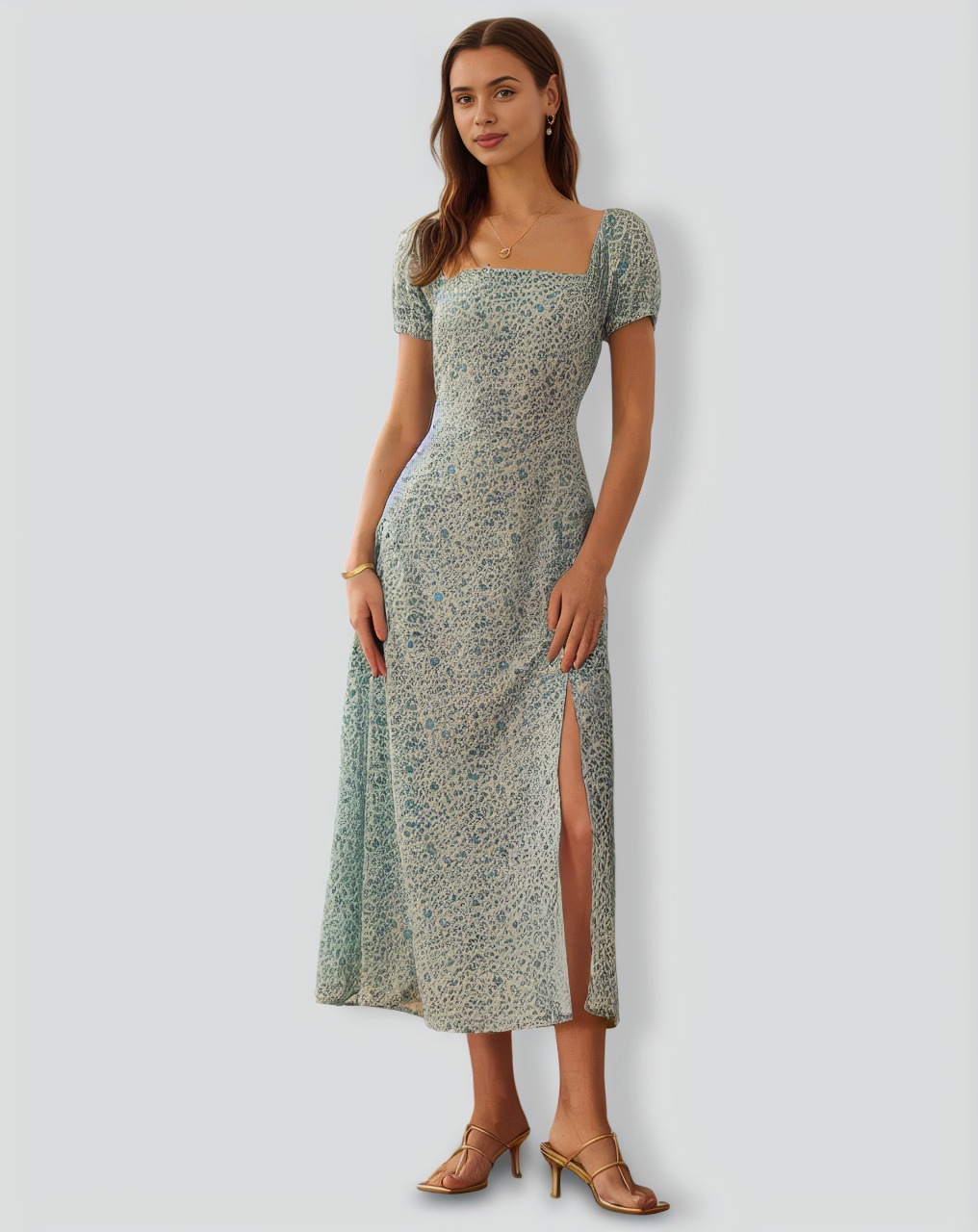 The Square Neck Floral Slit Maxi Dress