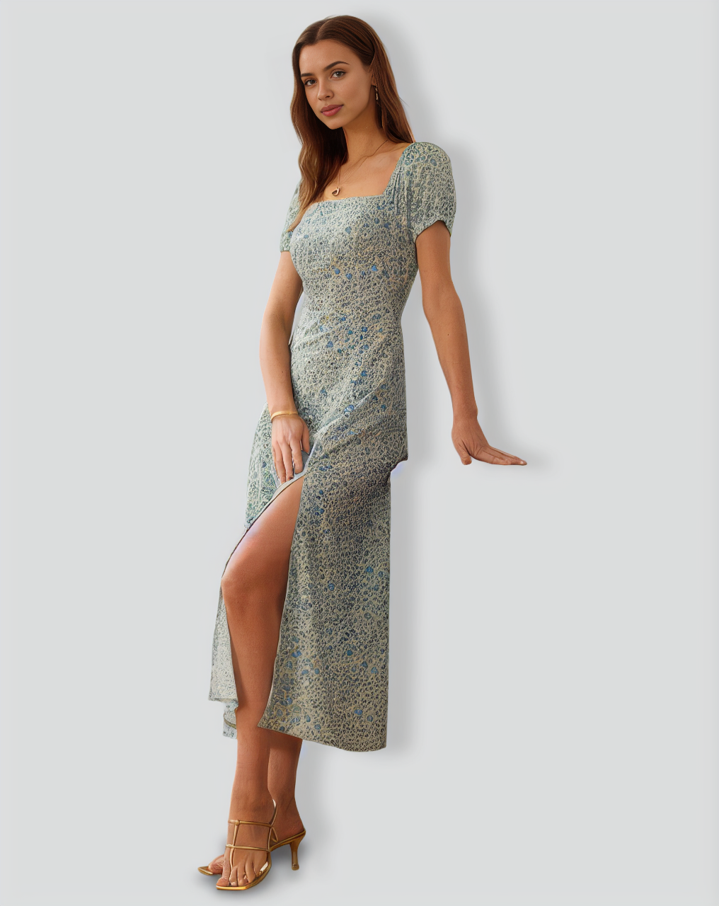 The Square Neck Floral Slit Maxi Dress