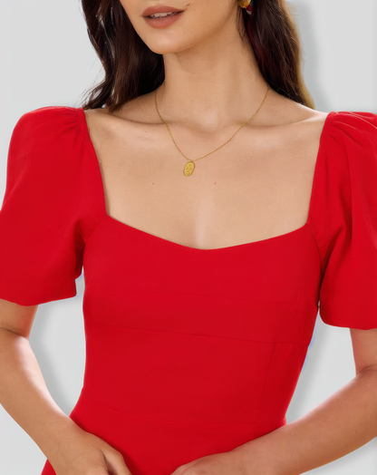 The Red Sweetheart Neck Slit Midi Dress