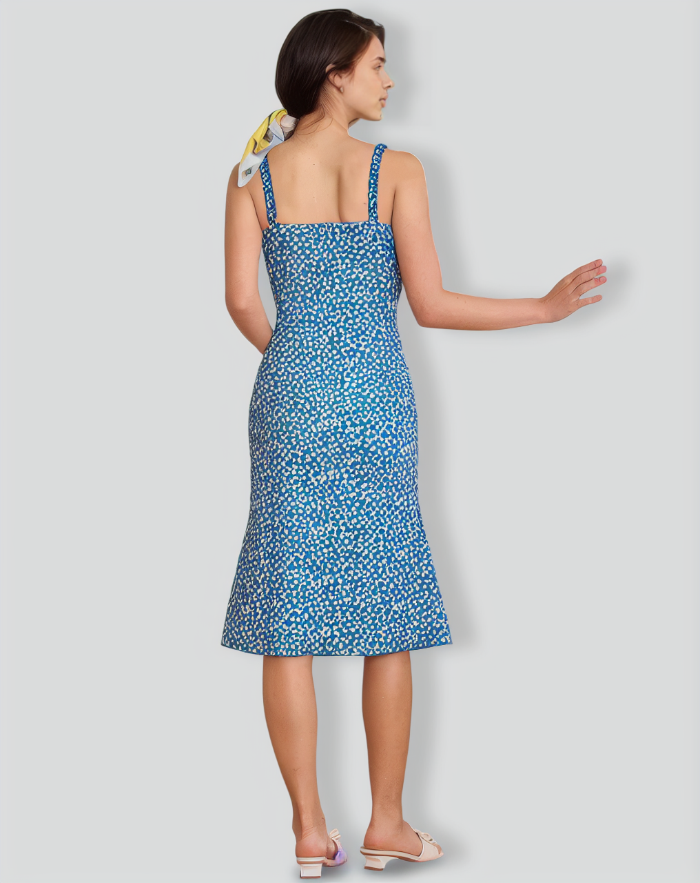 The Blue Floral Frill Trim Midi Dress