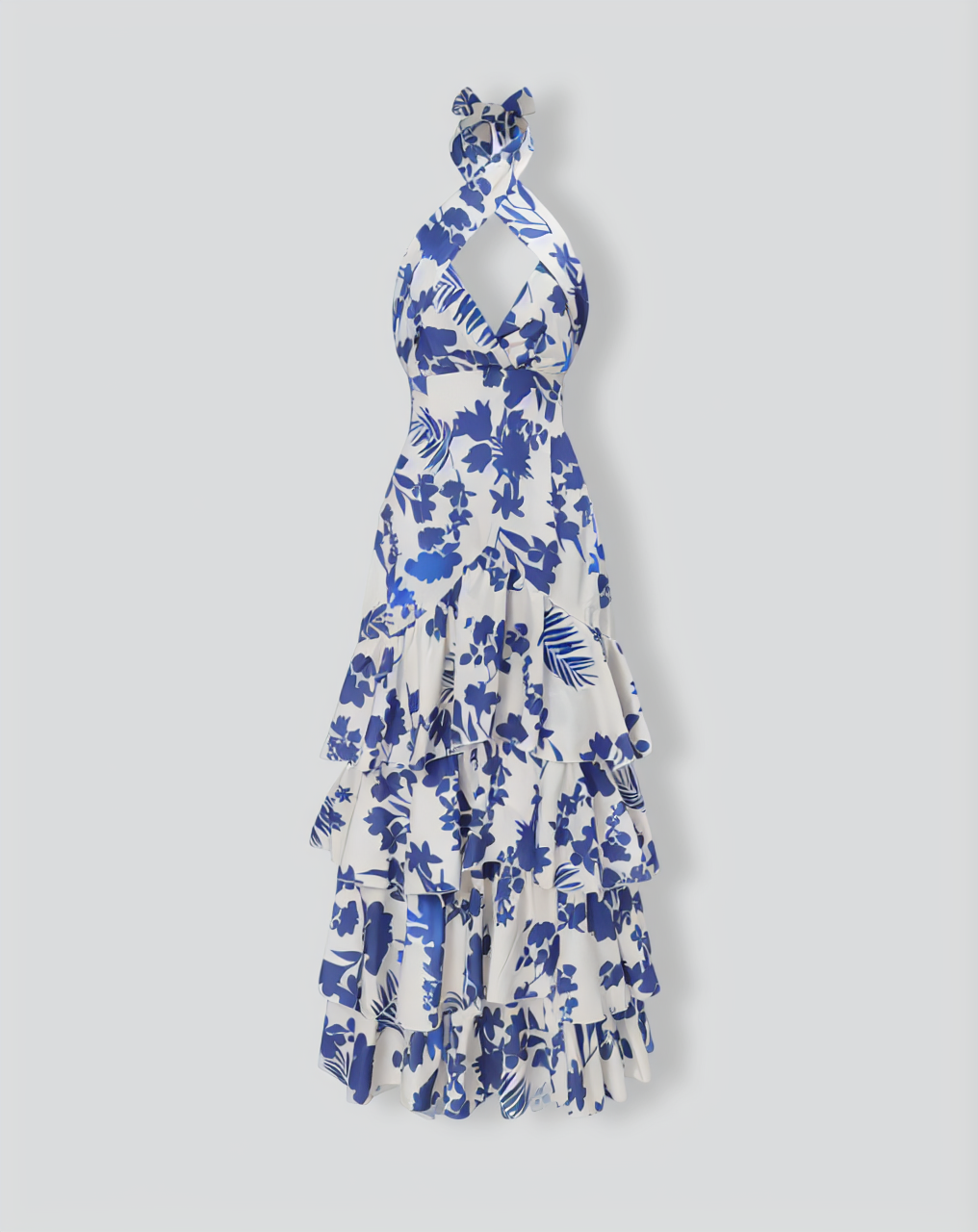 The Blue Halter Cut Out Ruffle Maxi Dress