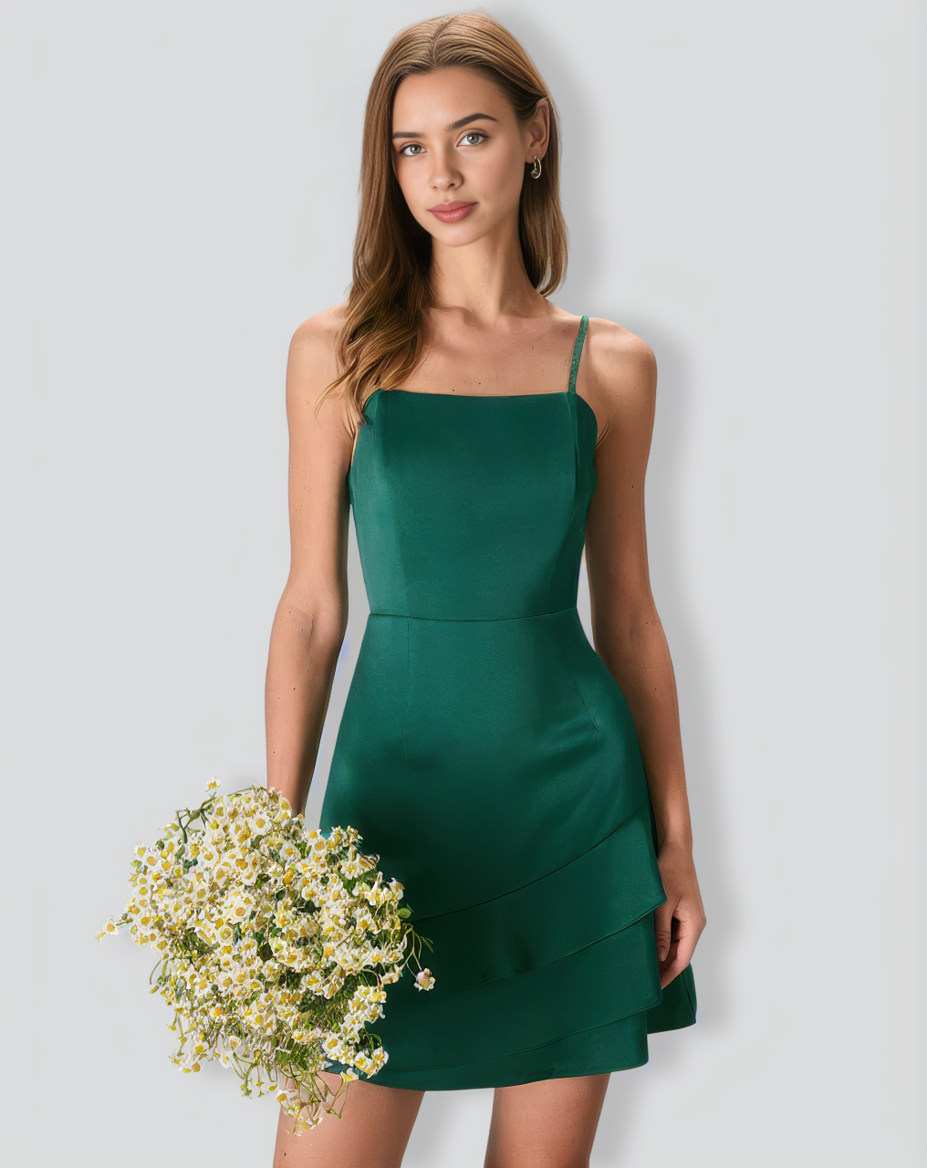 The Green Satin Ruffle Hem Slip Mini Dress