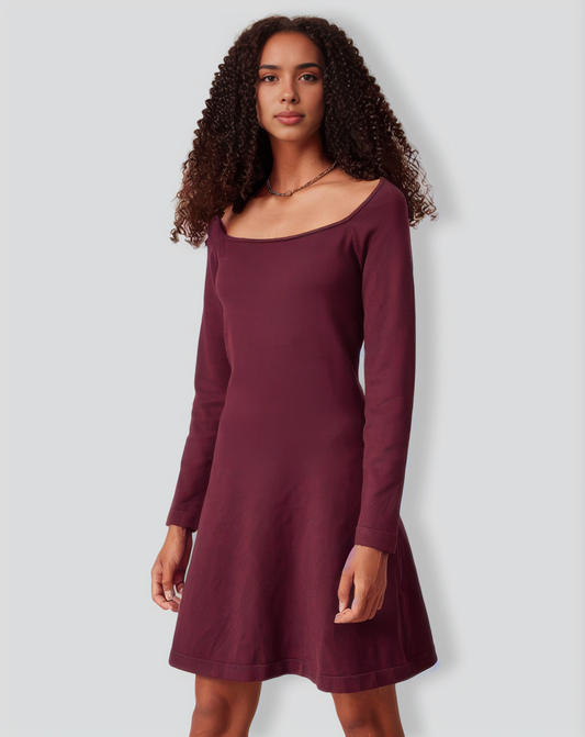 The Red Square Neck Long Sleeve Sweater Dress