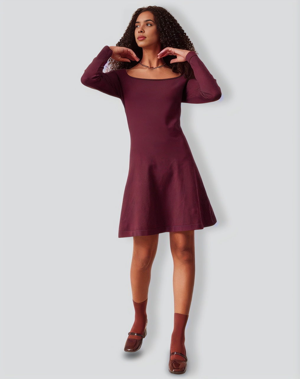 The Red Square Neck Long Sleeve Sweater Dress