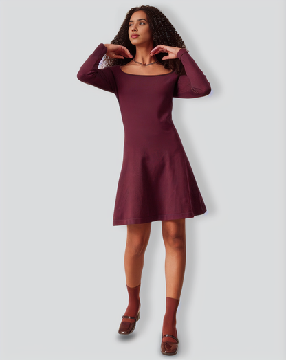 The Red Square Neck Long Sleeve Sweater Dress
