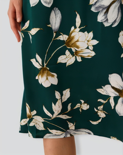 The Green Sweetheart Neck Cap Sleeve Floral Midi Dress