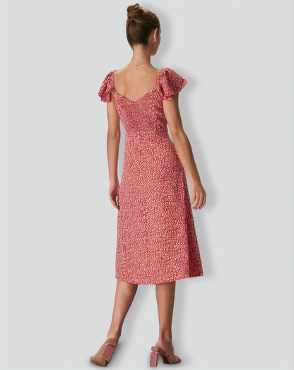 The Red V-Neck Front Slit Floral Midi Dress