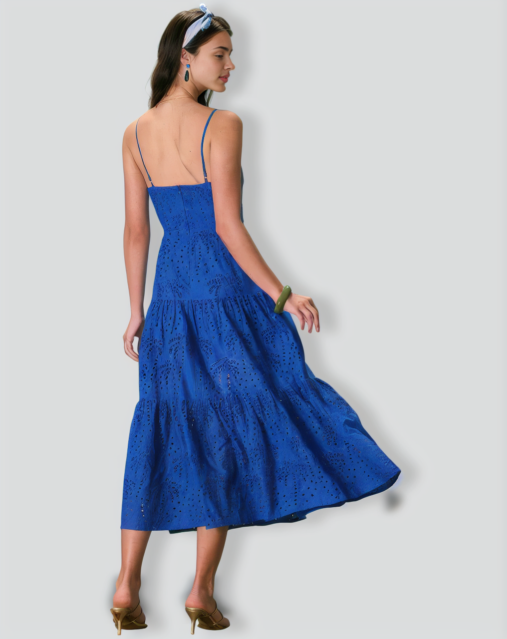 The Blue Sweetheart Neck Embroidery Slip Midi Dress