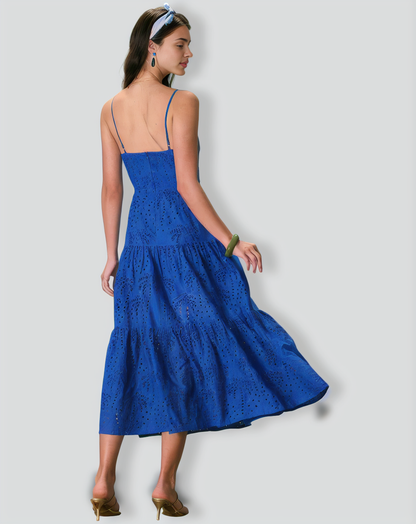 The Blue Sweetheart Neck Embroidery Slip Midi Dress