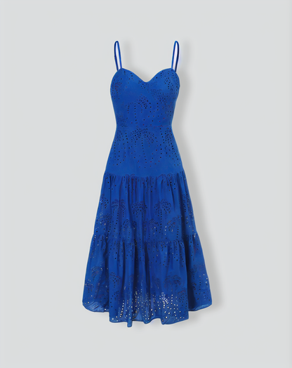 The Blue Sweetheart Neck Embroidery Slip Midi Dress