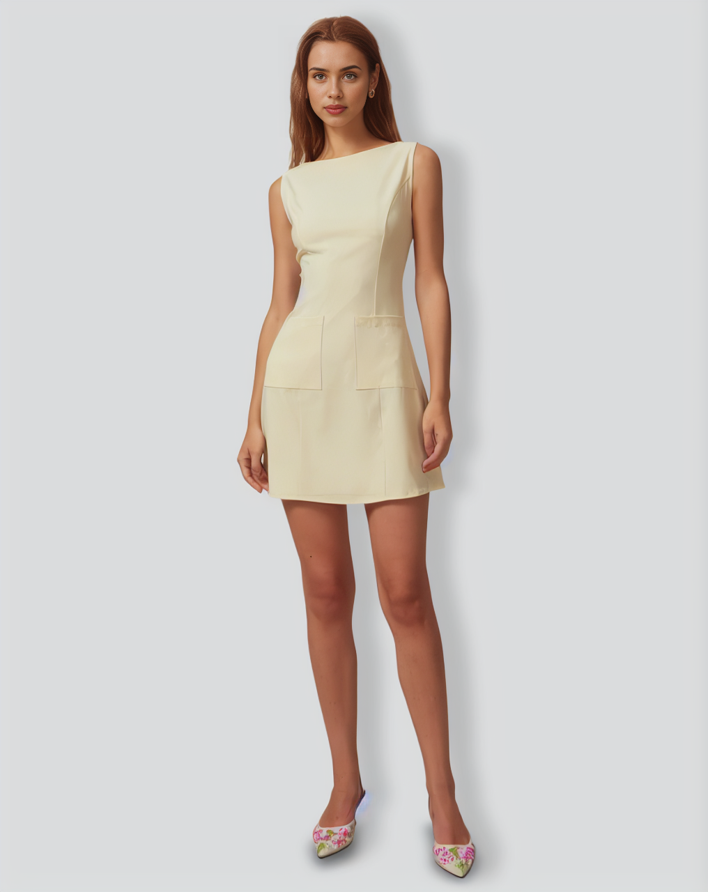 The Yellow Boat Neck Cutout Mini Dress