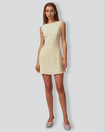 The Yellow Boat Neck Cutout Mini Dress