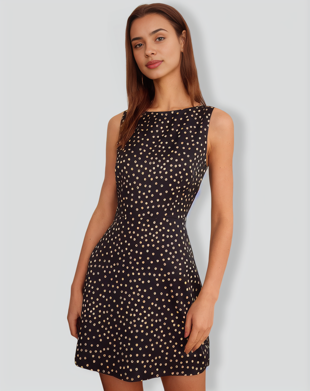 The Black Boat Neck Polka Dot Mini Dress
