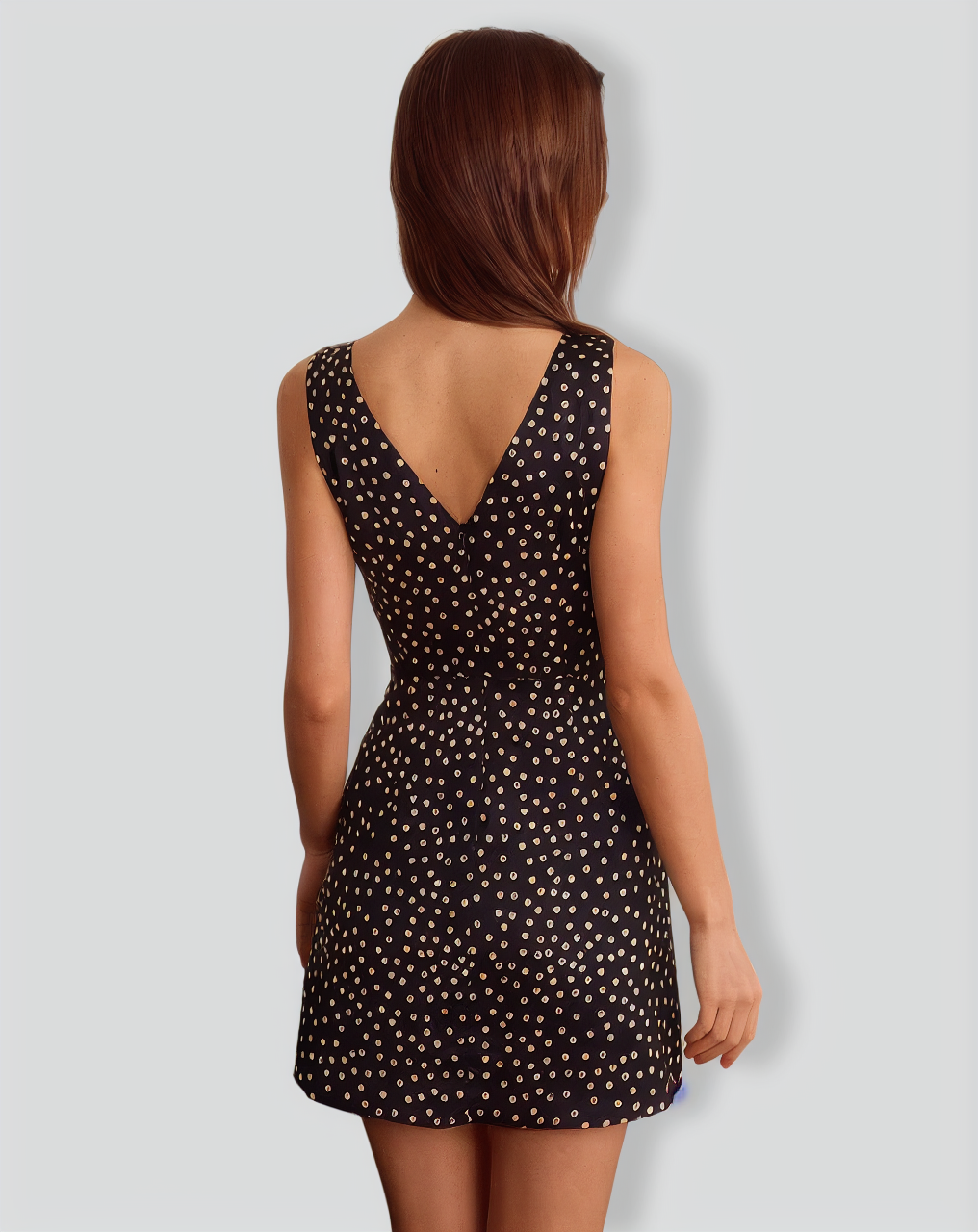 The Black Boat Neck Polka Dot Mini Dress