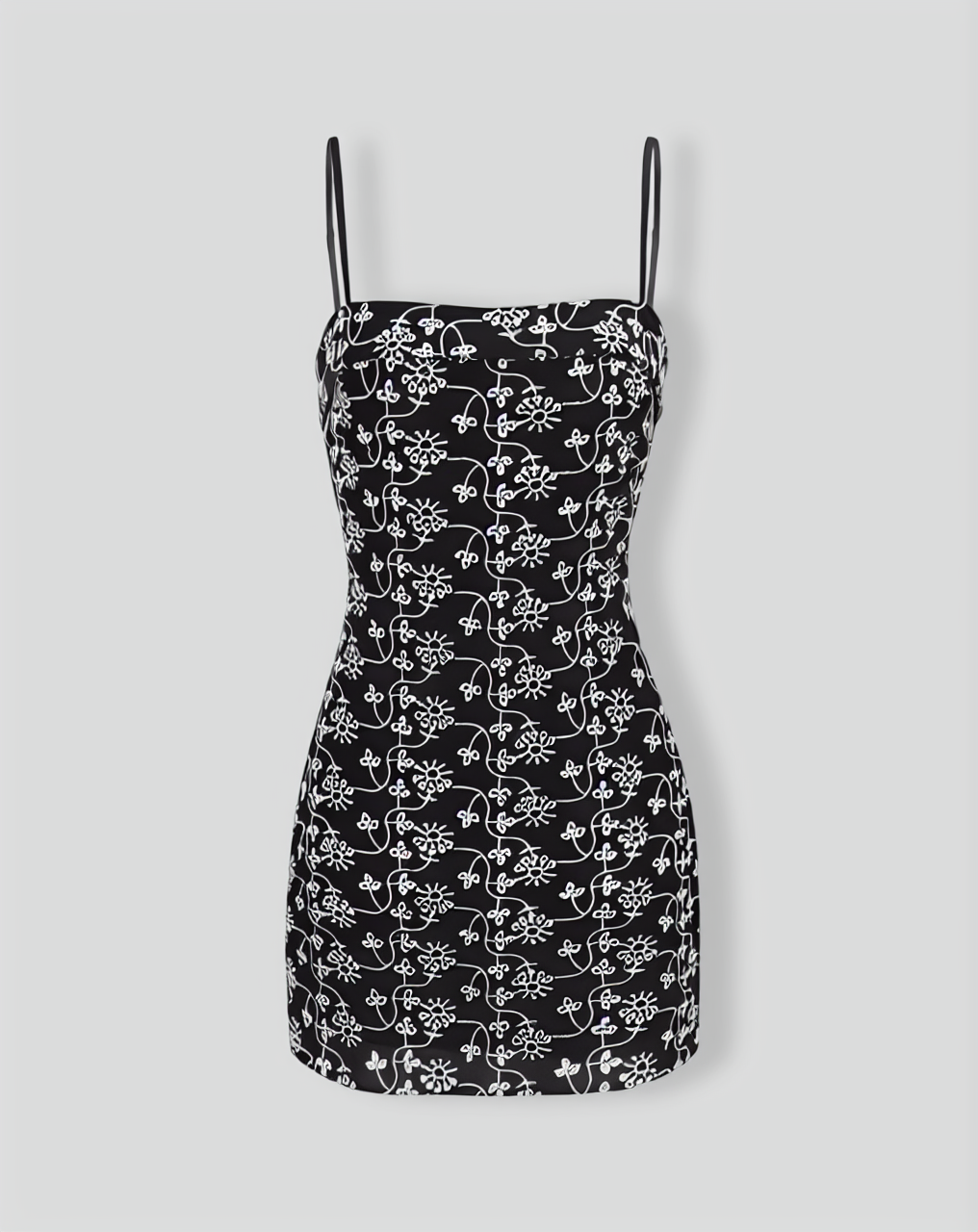 The Black Floral Embroidery Cotton Slip Mini Dress