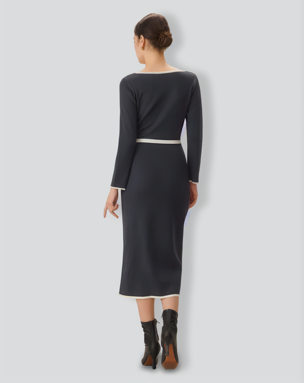 Grey Contrasting Tie Bodycon Sweater Dress