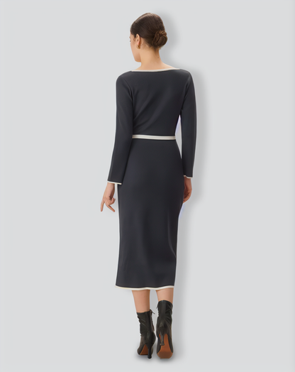 Grey Contrasting Tie Bodycon Sweater Dress