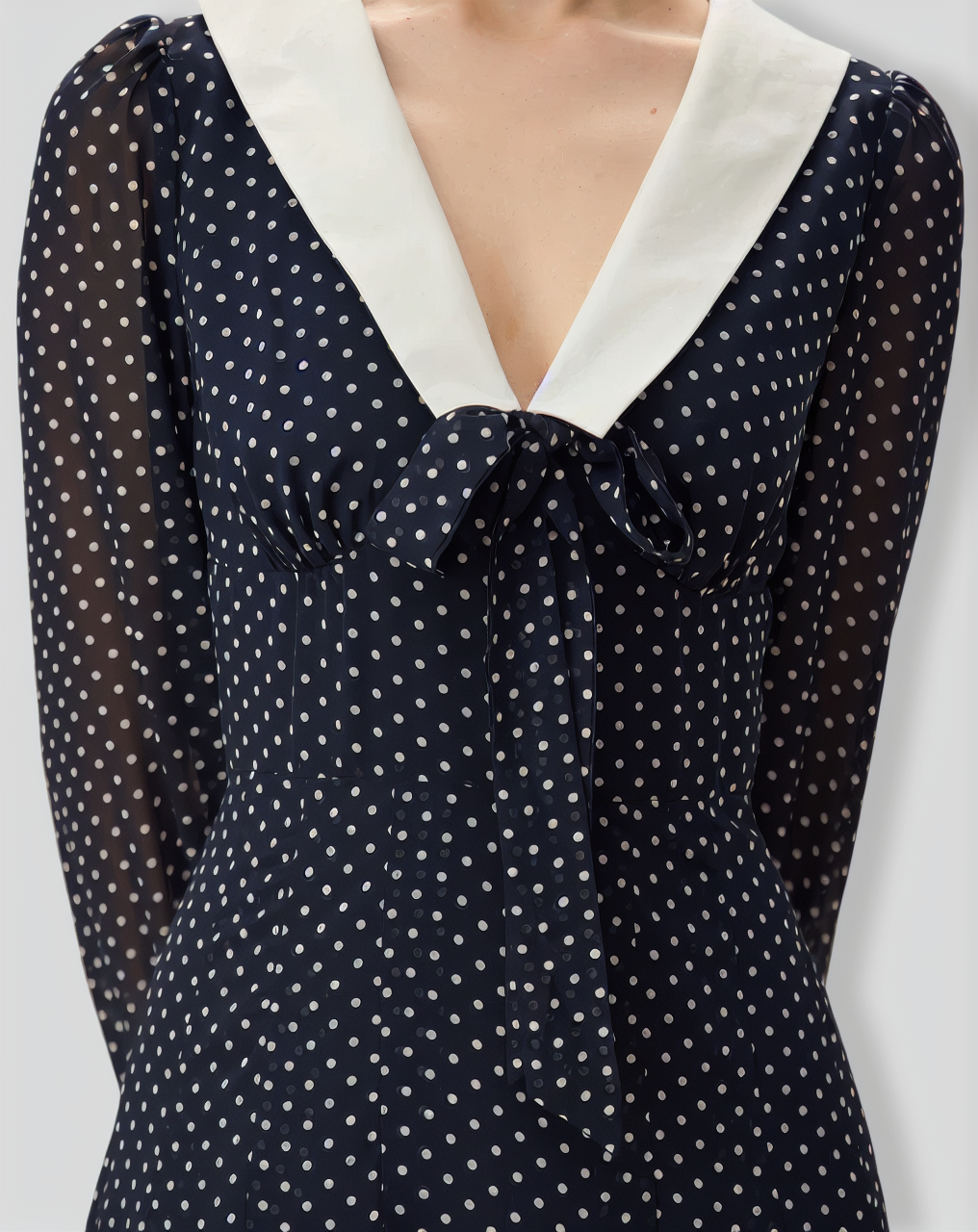 Navy Contrasting V Neck Chiffon Midi Dress