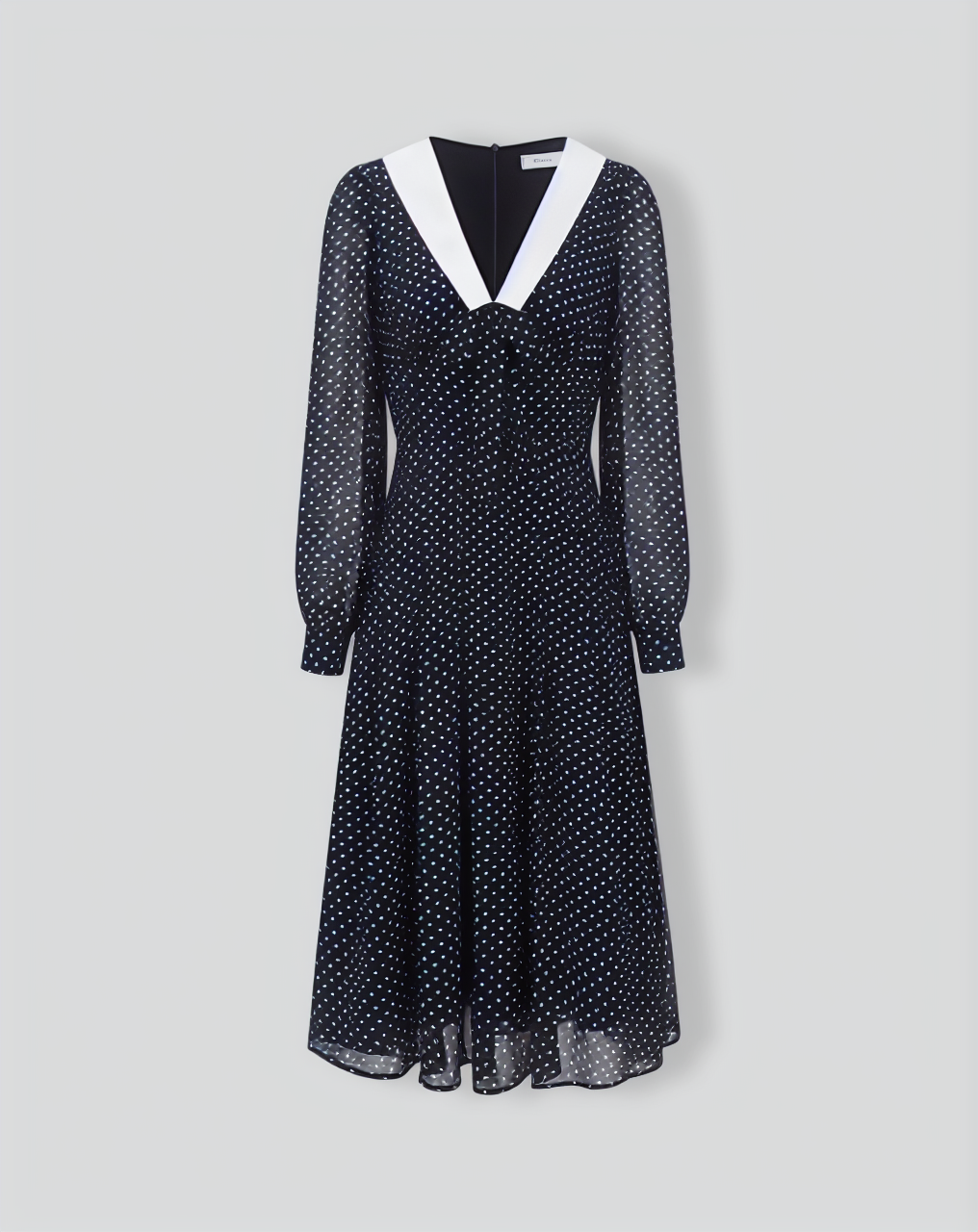 Navy Contrasting V Neck Chiffon Midi Dress