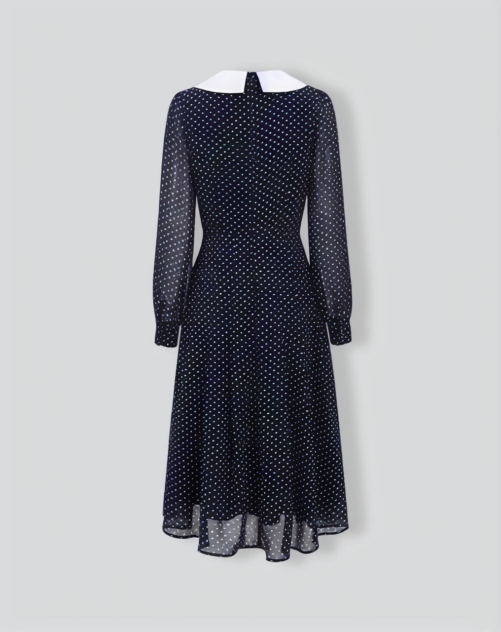 Navy Contrasting V Neck Chiffon Midi Dress