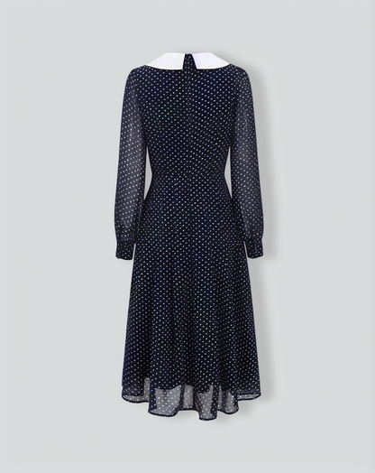 Navy Contrasting V Neck Chiffon Midi Dress