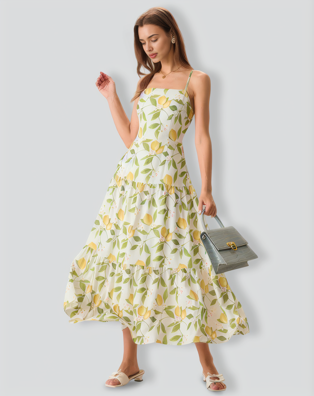 Women's Floral Ruched Slip Maxi Dress