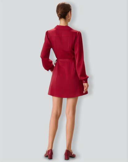 Women's Red Satin Tie-Waist Mini Dress