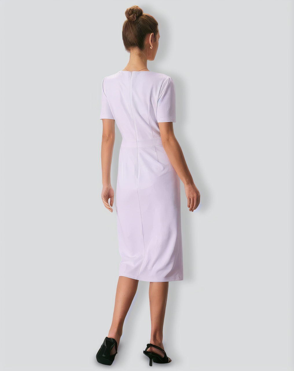 The White Square Neck Buttoned Midi Dress