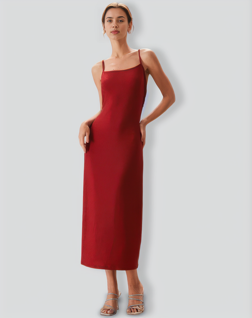 The Red Lurex Twist Back Slip Maxi Dress