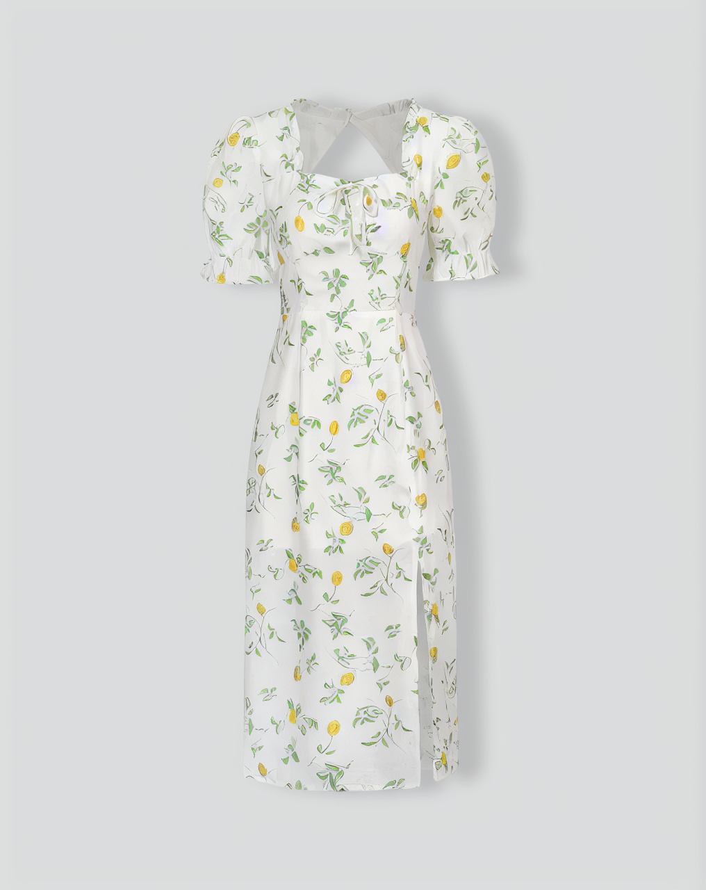 The White Square Neck Frill Trim Floral Midi Dress