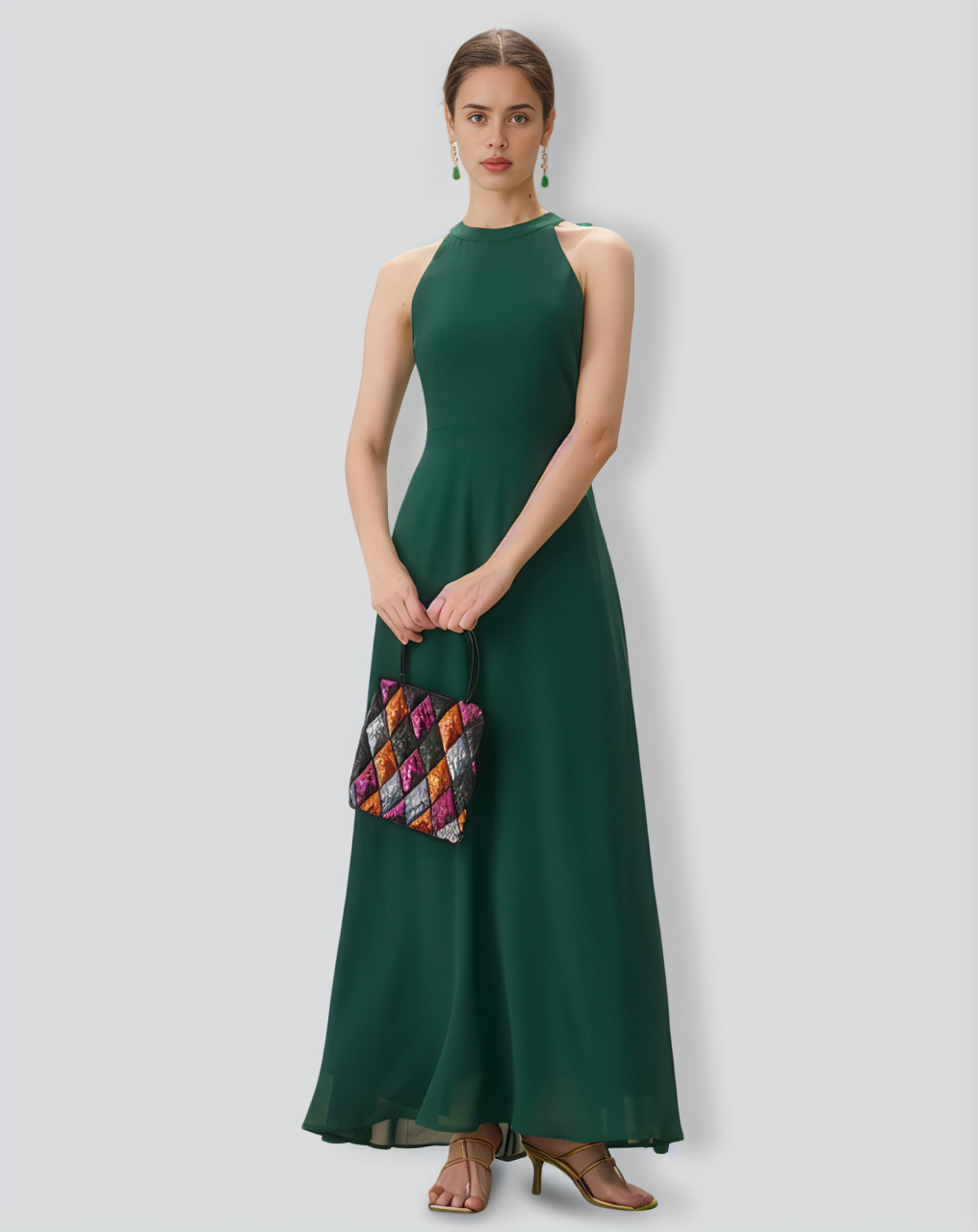 Green Halter Bowknot Back Maxi Dress