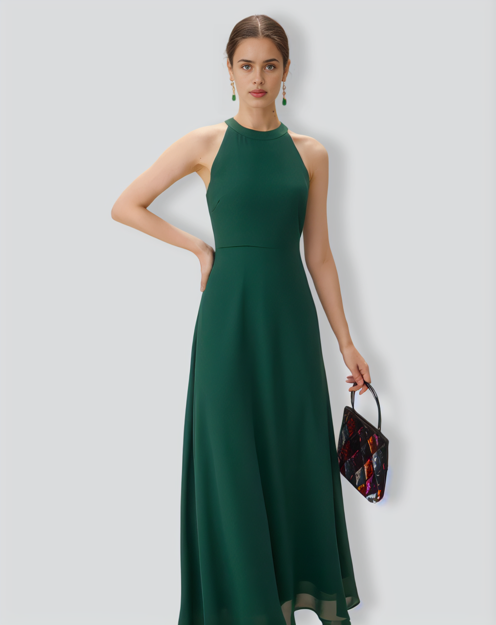 Green Halter Bowknot Back Maxi Dress