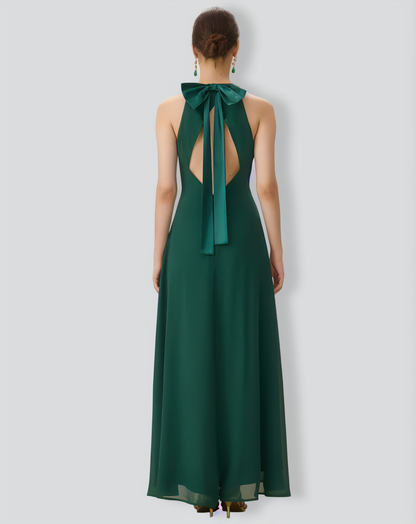 Green Halter Bowknot Back Maxi Dress