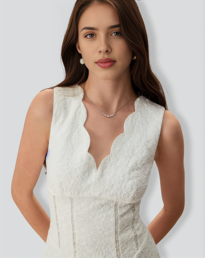 Women's White V-Neck Jacquard Maxi Dress