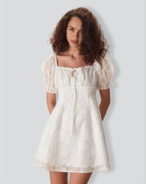 The White Square Neck Ruched Mini Dress